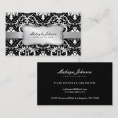 銀が付いているエレガントでモダンな白黒ダマスク織 名刺 (正面/裏面)