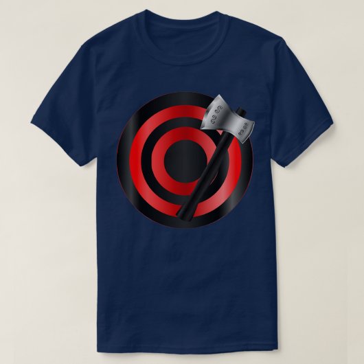 銀が赤い投げタッグにハチェットを黒く投げる Tシャツ (デザイン正面)