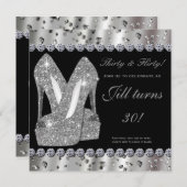 銀きらびやかなハイヒールシューズパーティの招待状 招待状 (正面/裏面)