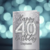 銀きらめくとダイヤモンドのアクセント40th誕生日 カード
