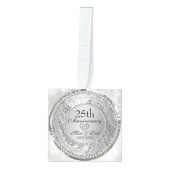 銀きらめくの背景とハート キューブオーナメント (正面)