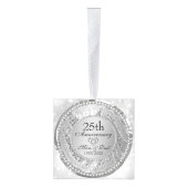 銀きらめくの背景とハート キューブオーナメント (右)