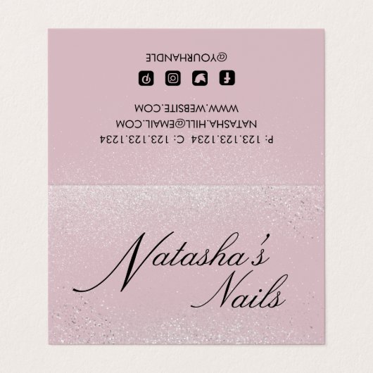 銀きらめくダストとピンク折り 名刺 (外部フラット)