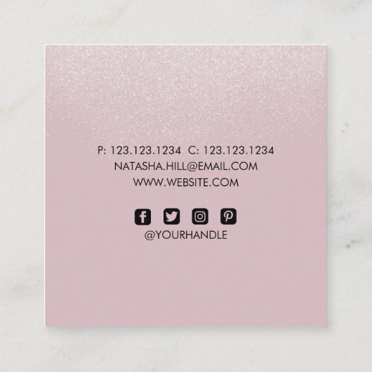 銀きらめくダストピンクビジネスカード スクエア名刺 (裏面)