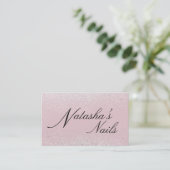 銀きらめくダストピンクビジネスカード 名刺 (スタンド正面)