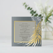 銀とエレガント金ゴールドのトロピカルリハーサルディナー 招待状 (スタンド正面)
