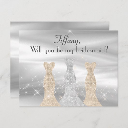 銀とエレガント金ゴールドは花嫁の提案を行う 招待状 (正面/裏面)