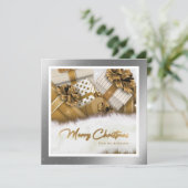 銀とエレガント金ゴールドギフト雪のクリスマスカード シーズンカード (スタンド正面)