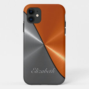 銀とオレンジの光沢のあるステンレス鋼メタル iPhone 11 ケース