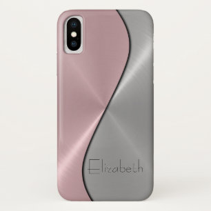 銀とピンクのステンレス鋼メタル iPhone X ケース