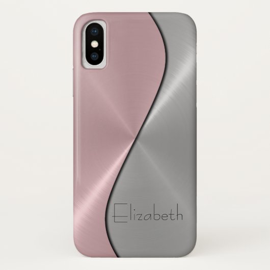 銀とピンクのステンレス鋼メタル Case-Mate iPhoneケース (裏面)