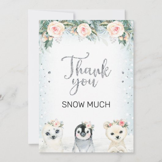 銀と冬の動物誕生日サンキューカード 招待状 (裏面)