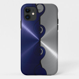銀と海軍ステンレスの金属の渦巻きパターン iPhone 11 ケース