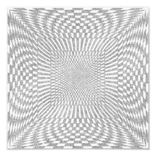 銀と白の歪みパタ市松模様にン フォトプリント (正面)