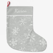 銀と白の雪の結晶の名前クリスマス ラージクリスマスストッキング (正面)
