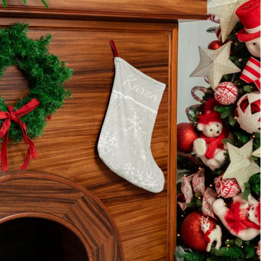 銀と白の雪の結晶の名前クリスマス ラージクリスマスストッキング