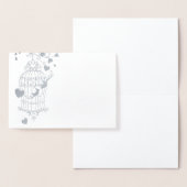 銀と白の鳥かごの結婚サンキューカード 箔カード (ディスプレー)