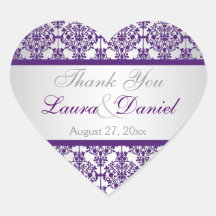 銀と紫のダマスクの結婚式の好意ステッカー