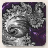 銀と紫のフラクタル渦 コースター (正面)