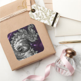 銀と紫のフラクタル渦 スクエアシール