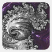 銀と紫のフラクタル渦 スクエアシール (正面)