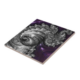 銀と紫のフラクタル渦 タイル