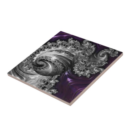 銀と紫のフラクタル渦 タイル (側面)
