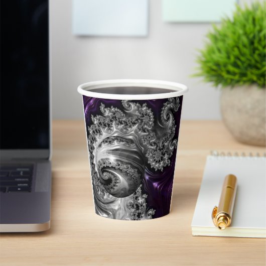 銀と紫のフラクタル渦 紙コップ (インサイチュ)