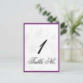 銀と紫のフローラハートのスクロールテーブル番号 ポストカード (スタンド正面)