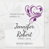 銀と紫のフローラハートワインラベル ワインラベル (シングルラベル)