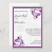 銀と紫のフローラハート結婚式招待状 招待状 (正面/裏面)