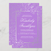 銀と紫のフローラヴィンテージブライダルシャワー 招待状 (正面/裏面)