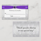 銀と紫のリボン宝石の座席表 プレイスカード (正面/裏面)