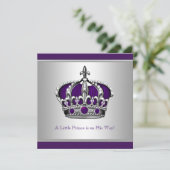 銀と紫の王子小さな王子の赤ちゃんシャワー 招待状 (スタンド正面)
