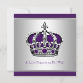 銀と紫の王子小さな王子の赤ちゃんシャワー 招待状 (正面)