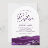 銀と紫の瑪瑙と十字架 | バプテスマ 招待状 (正面)