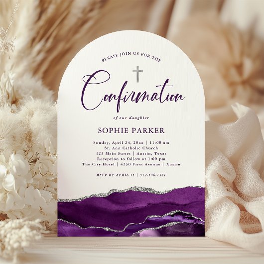 銀と紫の瑪瑙と十字架 | 確認 招待状