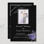 銀と紫の蝶のバラエレガントな結婚式 招待状 (正面/裏面)