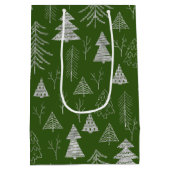 銀と緑のクリスマスツリーの森のパターン ミディアムペーパーバッグ (裏面)