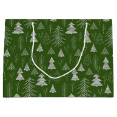 銀と緑のクリスマスツリーの森のパターン ラージペーパーバッグ (正面)