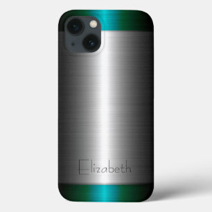 銀と緑のステンレス鋼メタル iPhone 13ケース