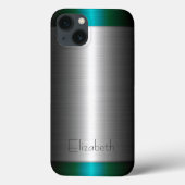 銀と緑のステンレス鋼メタル Case-Mate iPhoneケース (裏面)