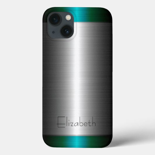 銀と緑のステンレス鋼メタル Case-Mate iPhoneケース (裏面)