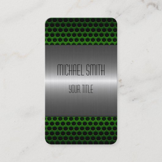銀と緑のステンレス鋼金属穴 名刺 (正面)