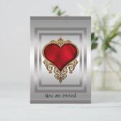 銀と赤いハート招待状 招待状 (スタンド正面)