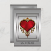 銀と赤いハート招待状 招待状 (正面/裏面)