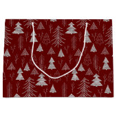銀と赤のクリスマスツリーの森のパターン ラージペーパーバッグ (正面)