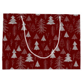 銀と赤のクリスマスツリーの森のパターン ラージペーパーバッグ (裏面)
