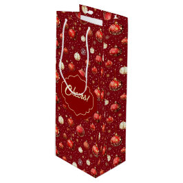銀と赤のクリスマスボール ワインギフトバッグ