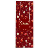 銀と赤のクリスマスボール ワインギフトバッグ (正面)